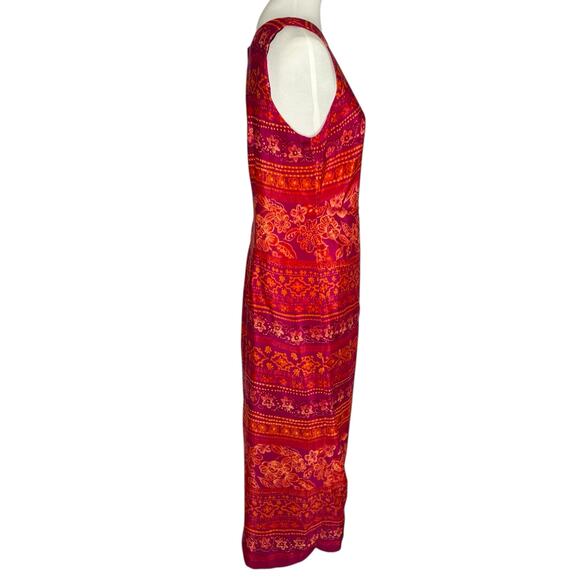 R&K Originals Maxi Dress Red Faux Wrap Sleeveless Tropical Floral Size 14 Y2K - Picture 8 of 15